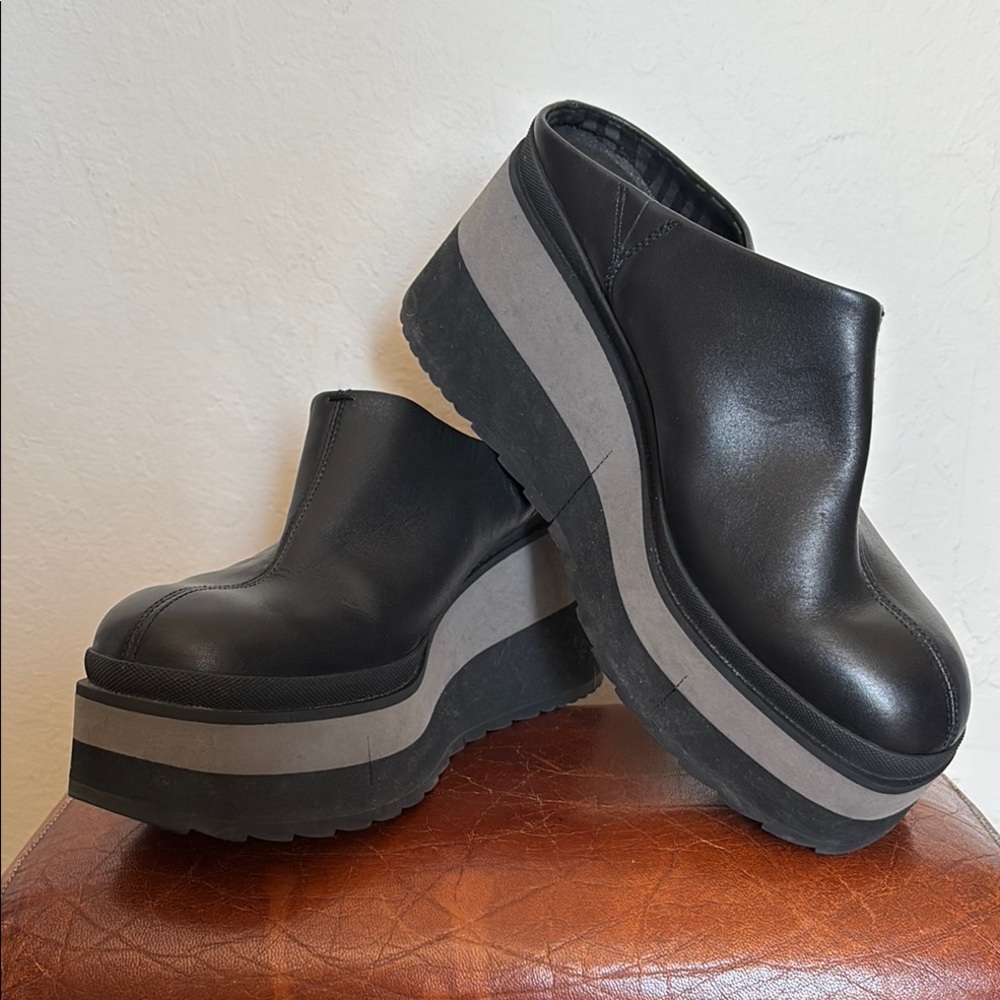 Naked Feet Black and Gray Platform Clogs with Chunky Sole